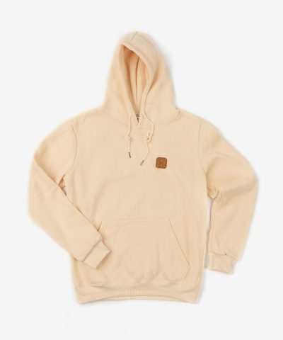 Leather Patch Hoodie — Beige